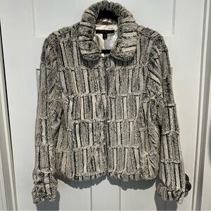 Fever Faux Fur Lined Jacket Size L Gray Furry Plush Super Soft Party Luxe